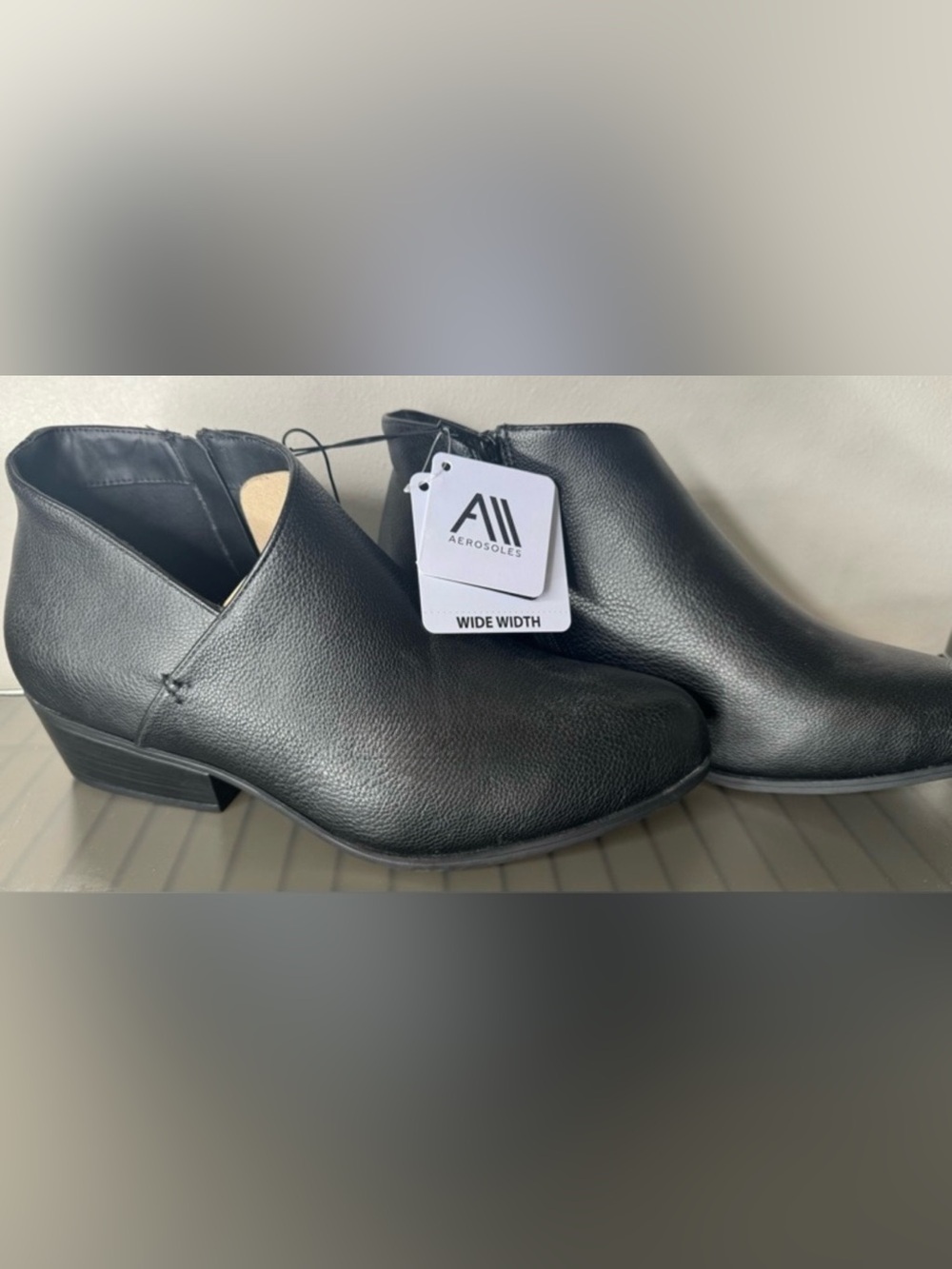 AEROSOLES Black Wide-Width Slip-On Ankle Booties faux leather easy clean classic